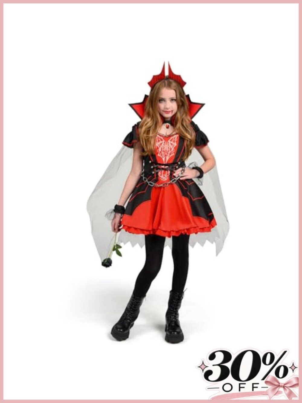 Girls Vampire Halloween Costume Dress Cape Gloves Kids Cosplay Set